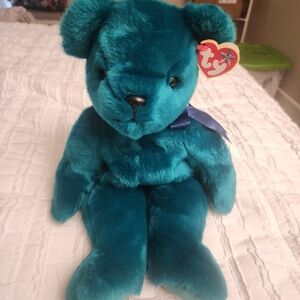 2000 TY Beanie Baby Buddy Old Face Teddy Teal Teddy Bear 14” RARE & RETIRED